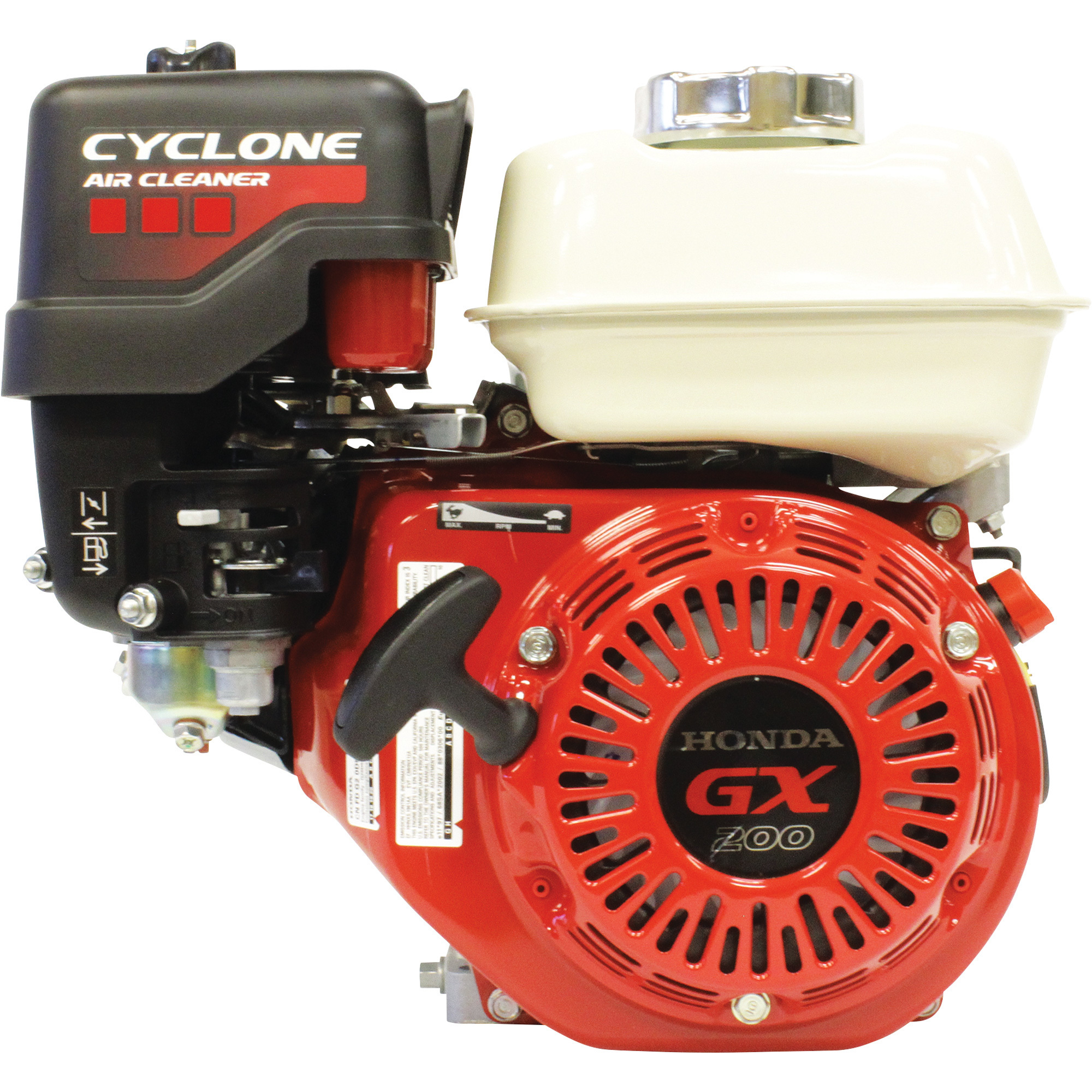 Honda Engines, HONDA GX200 WITH CYCLONE A/C, Engine Displacement 196 cc, Engine Type GX Series OHV Commercial-duty, Shaft Diameter 3/4 in, Model# GX200UT2QC9